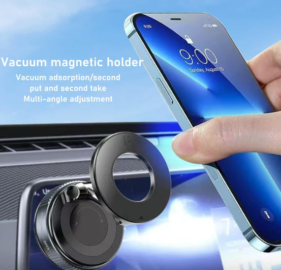 Vacuum Magnetic Phone Holder, 360° Adjustable Magnetic Car Mount, Foldable Portable Suction Cup Cell Phone Mount for Car/Gym/Mirror/Shower, Compatible with All Smartphones & All Car Models